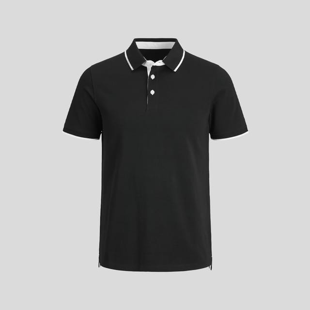Kol Bantlı Polo Siyah T-Shirt